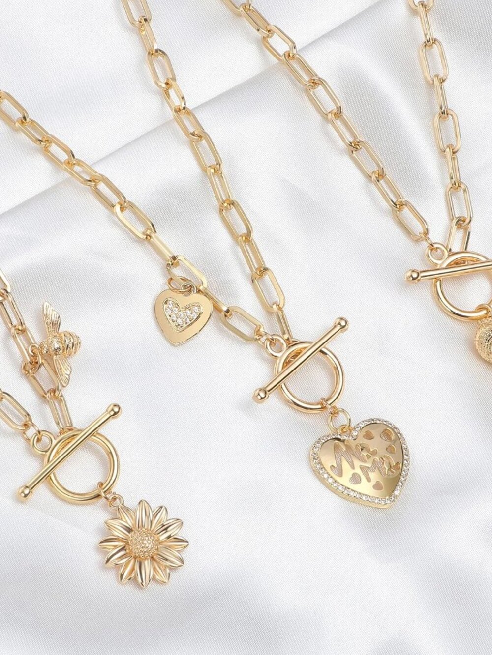 18K Gold Sun Moon Star Compass Pendant Necklace Chunky Toggle Paperclip Chain Ne - Picture 9 of 9